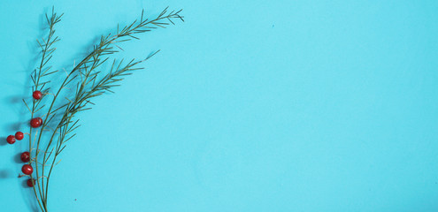 Christmas blue background with tree decoration. Shallow depth of field.