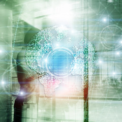 Obraz premium 3D earth hologram, Globe, WWW, Global Business and Telecommunication.
