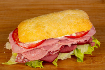 Panini with ham and sausage