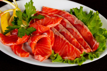 Sliced salmon sashimi