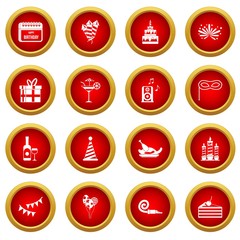 Happy Birthday icon red circle set isolated on white background