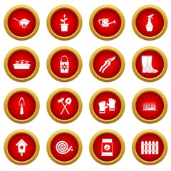 Gardening icon red circle set isolated on white background