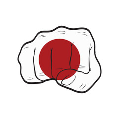 Japan flag on a clenched fist. Strength, Power, Protest concept