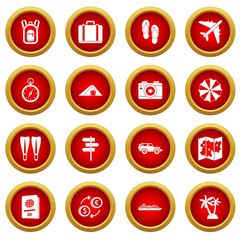 Travel icon red circle set isolated on white background