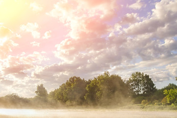 beautiful morning landscape with sunrise over river