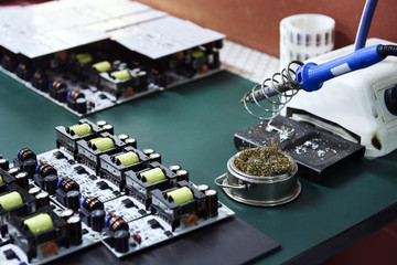 Close-up of circuit board on desk