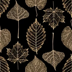Wandaufkleber Skelettblätter Transparentes Goldskelett lässt nahtloses Muster des Herbstes