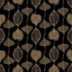 Printed kitchen splashbacks Skeleton leaves Transparent gold skeleton leaves autumn seamless pattern