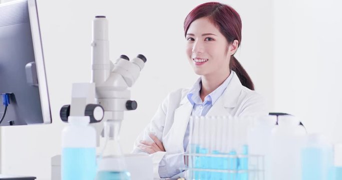 woman scientist look you