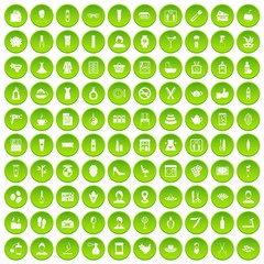 100 beauty salon icons set green circle isolated on white background vector illustration