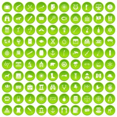 100 binoculars icons set green circle isolated on white background vector illustration