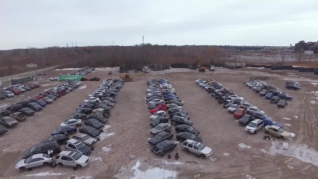 Drone flyover of auto junkyard