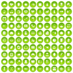 100 cooking icons set green circle isolated on white background vector illustration