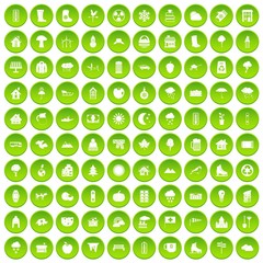 100 country house icons set green circle isolated on white background vector illustration