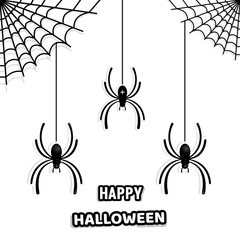 Set of stylish paper spiders for decorating a house on Halloween. Halloween design. Spider web and spiders. Vector illustration isolated on white background