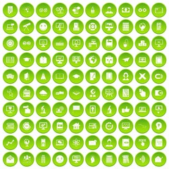 100 e-learning icons set green circle isolated on white background vector illustration