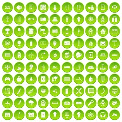 100 energy icons set green circle isolated on white background vector illustration