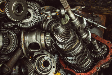 A lot of broken gears and shafts