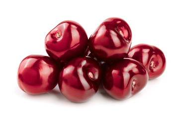 Sweet red cherries isolated on white background macro