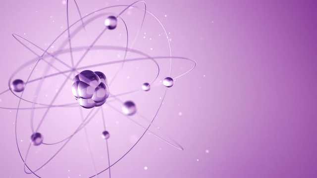 Animation slow rotation of atom from glass. Animation of seamless loop.