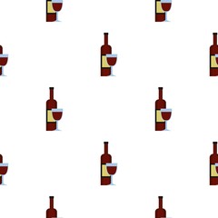 Glass of red wine and a bottle pattern seamless background in flat style repeat vector illustration