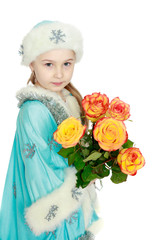 Girl Snow Maiden with a bouquet of flowers.