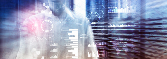 Business intelligence. Diagram, Graph, Stock Trading, Investment dashboard, transparent blurred background.