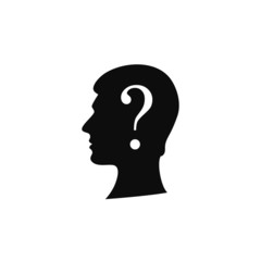 vector illustration silhouette of a man's head with question mark, icon
