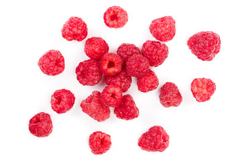 raspberries isolated on white background. Top view. Flat lay pattern