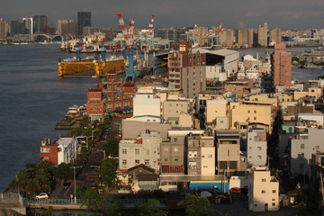 View over Cijin Island and Cijin old town and harbour of Kaohsiung City, Taiwan