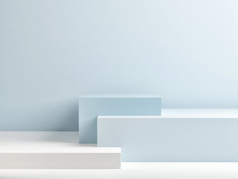 Podium in abstract blue composition, 3d render, 3d illustration