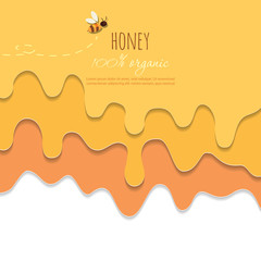 Dripping honey background with copy space for your text. 3d paper cut out layers.