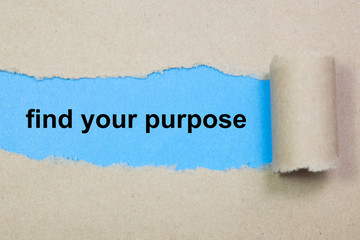 find your purpose text on paper. Word find your purpose on torn paper. Concept Image.