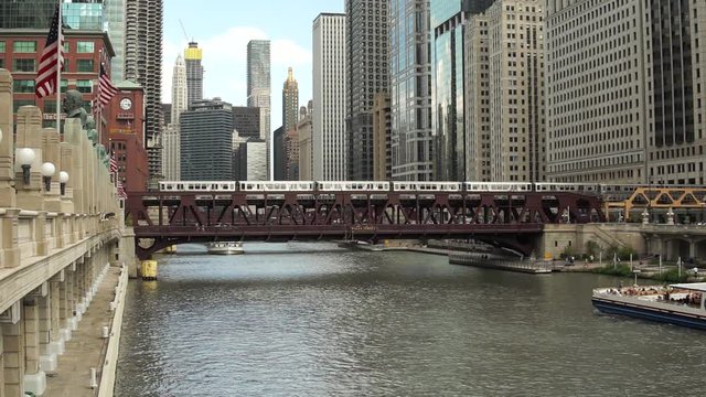 L Trains Traveling on a Bridge Across the Chicago River