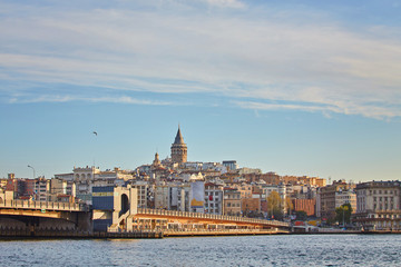 Fototapeta premium A picturesque view of Istanbul and the Galata Tower from the side of the Bay of Bosphorus