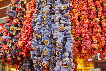 Colorful spices at spice bazaar in Istanbul