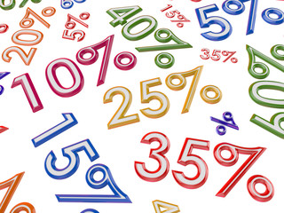 3d rendering. Percentages on a white background.Isolate. 