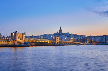 Galata tower and bridge at night