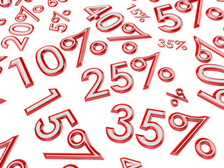 3d rendering. Percentages on a white background.Isolate. 