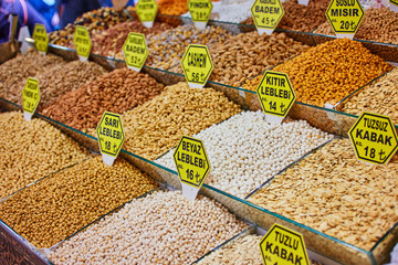 Mixed dry nuts .various nuts, grains sold at the bazaar
