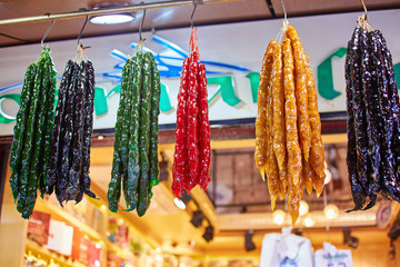 sweets in the Asian bazaar market, hanging from the churchkhela