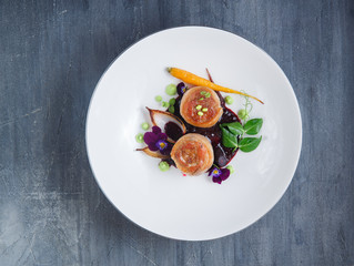 Cooked Pork Loin Roast with Vegetables, restaurant dish