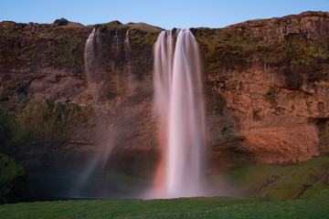 Obraz premium Iceland waterfall Seljalandsfoss at Sunset