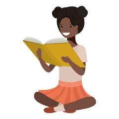 young black student girl sitting reading book