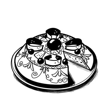 cassata siciliana, disegno in bianco e nero, pasticceria