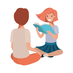 young students sitting reading book