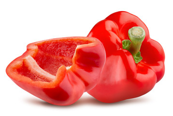 red pepper with slice isolated on a white background