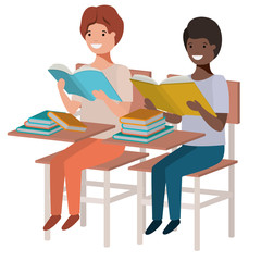 young students reading in school desk