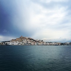 Ibiza Old Town of Dalt Vila in the background; cloudy day