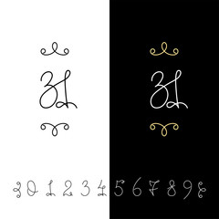 6717126 Set of vector calligraphy numbers from 0 to 9. Lined ornate monogram.